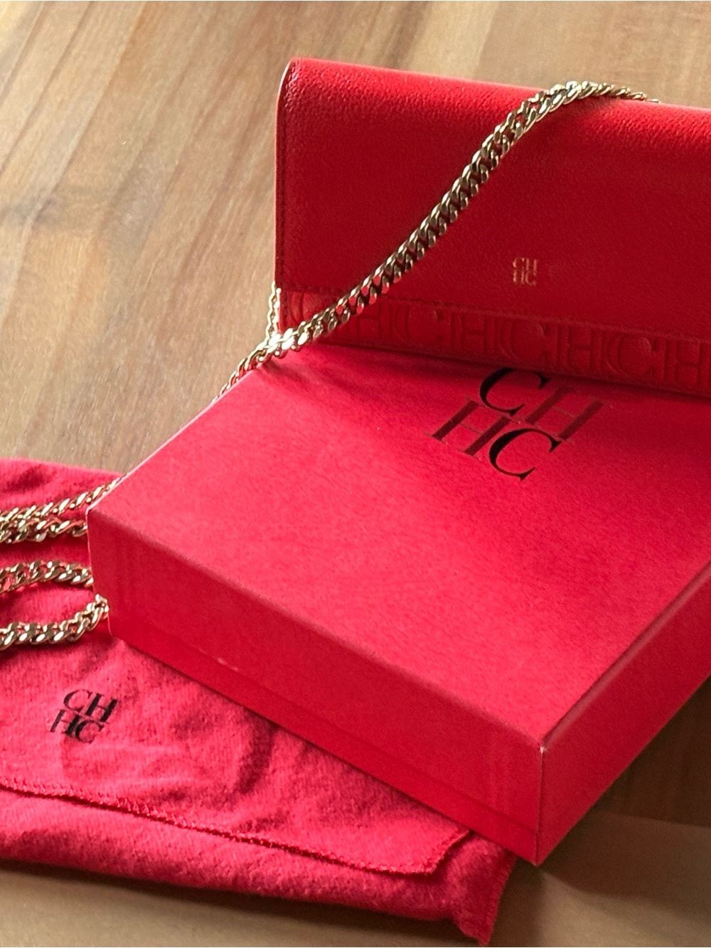 Carolina Herrera Red Mini Bag with Gold Chain
